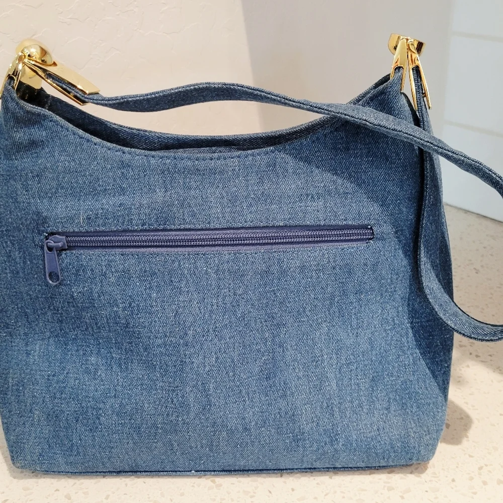 NWOT San Remo Italia Moda Denim Hobo Bag with Gold Accents